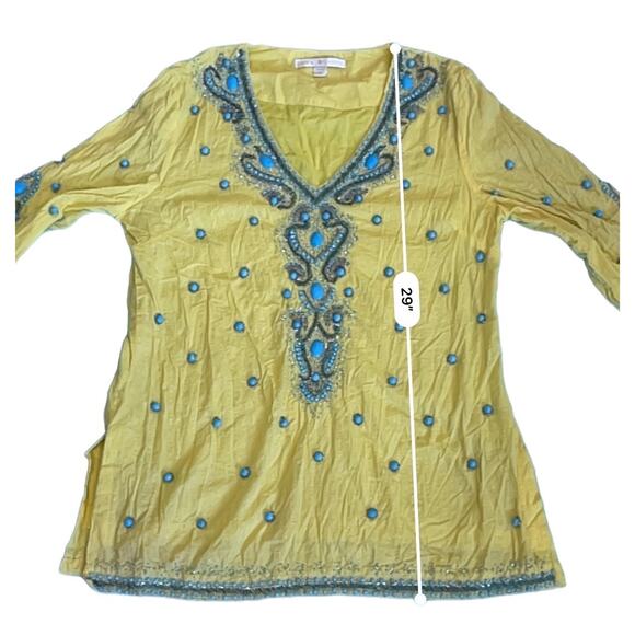 Boston Proper Women's Lightweight Turquoise Baubles Tunic top Yellow Size Medium - Picture 12 of 14